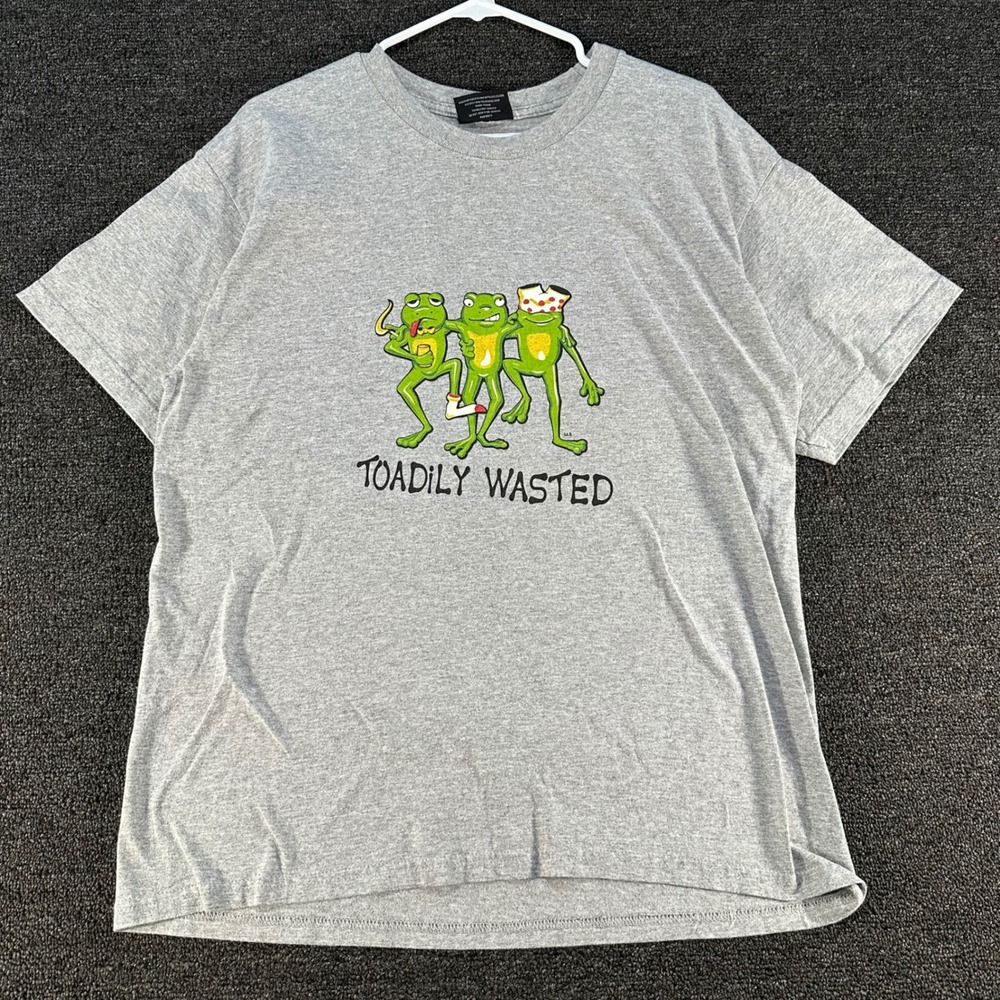 Toadily Wasted Frog Steve & Barrys T-Shirt Mens L Gray Joke Graphic Y2K Tee